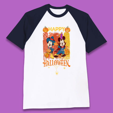 Happy Halloween Disney Witch Mickey Mouse Minnie Mouse Horror Scary Disneyland Trip Baseball T Shirt