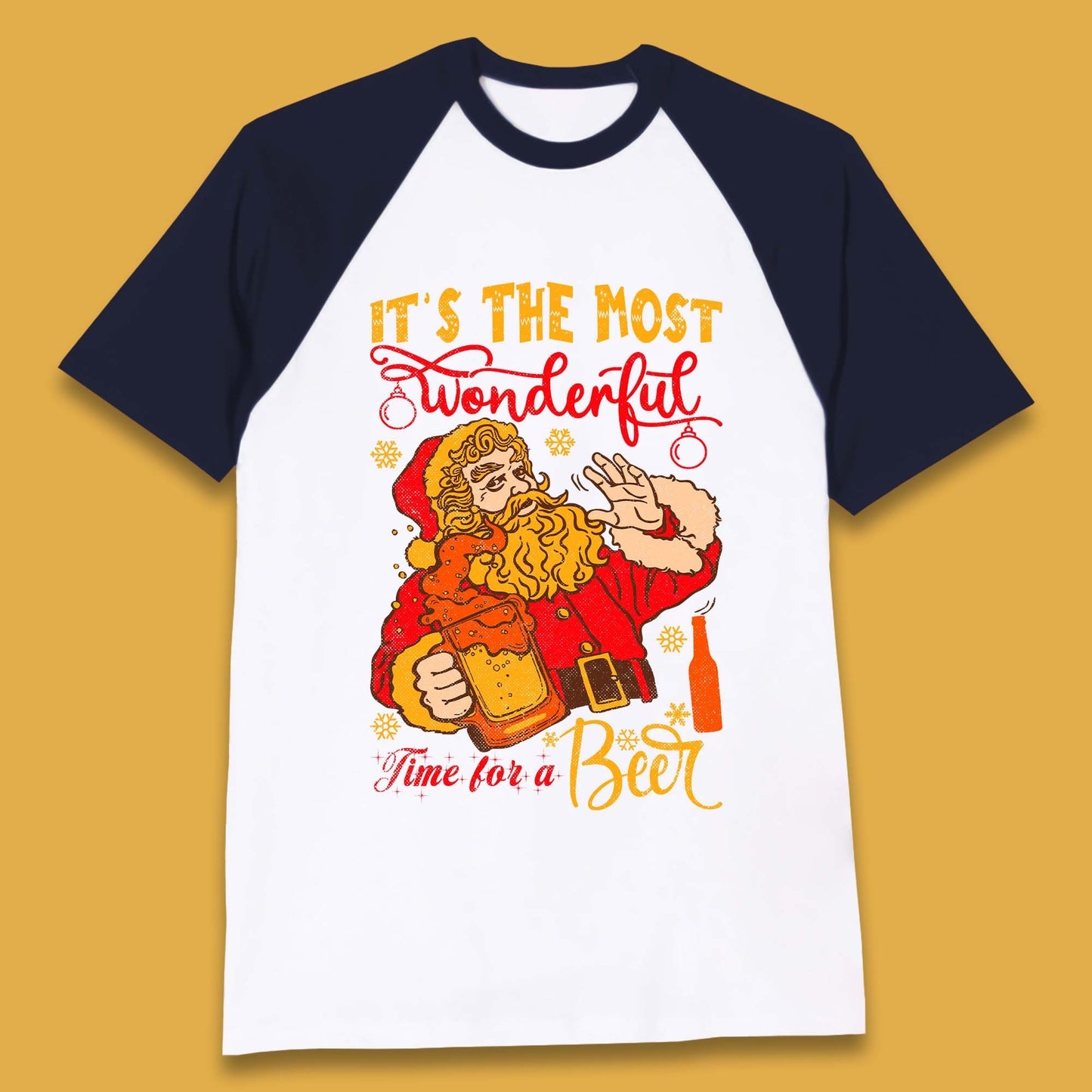 Santa Beer Time Christmas Baseball T-Shirt