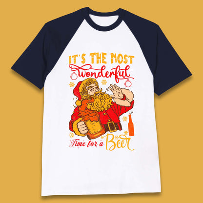Santa Beer Time Christmas Baseball T-Shirt