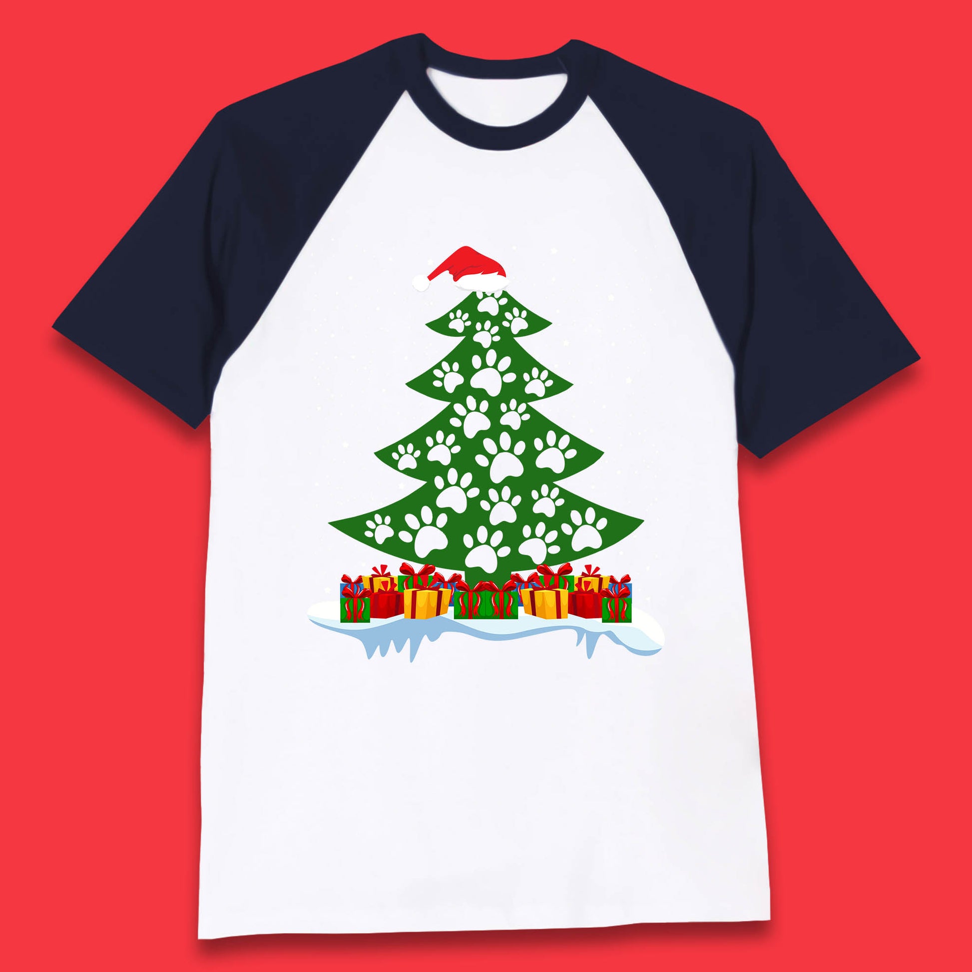 christmas tree with paw prints of dogs baseball t shirt