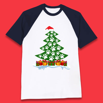christmas tree with paw prints of dogs baseball t shirt