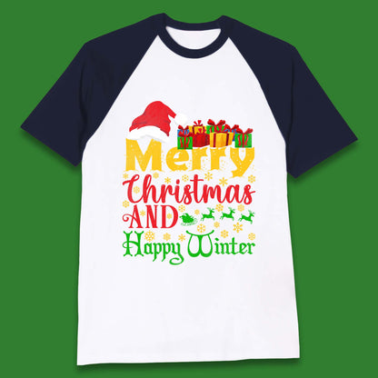 merry christmas and happy winter baseball t shirt
