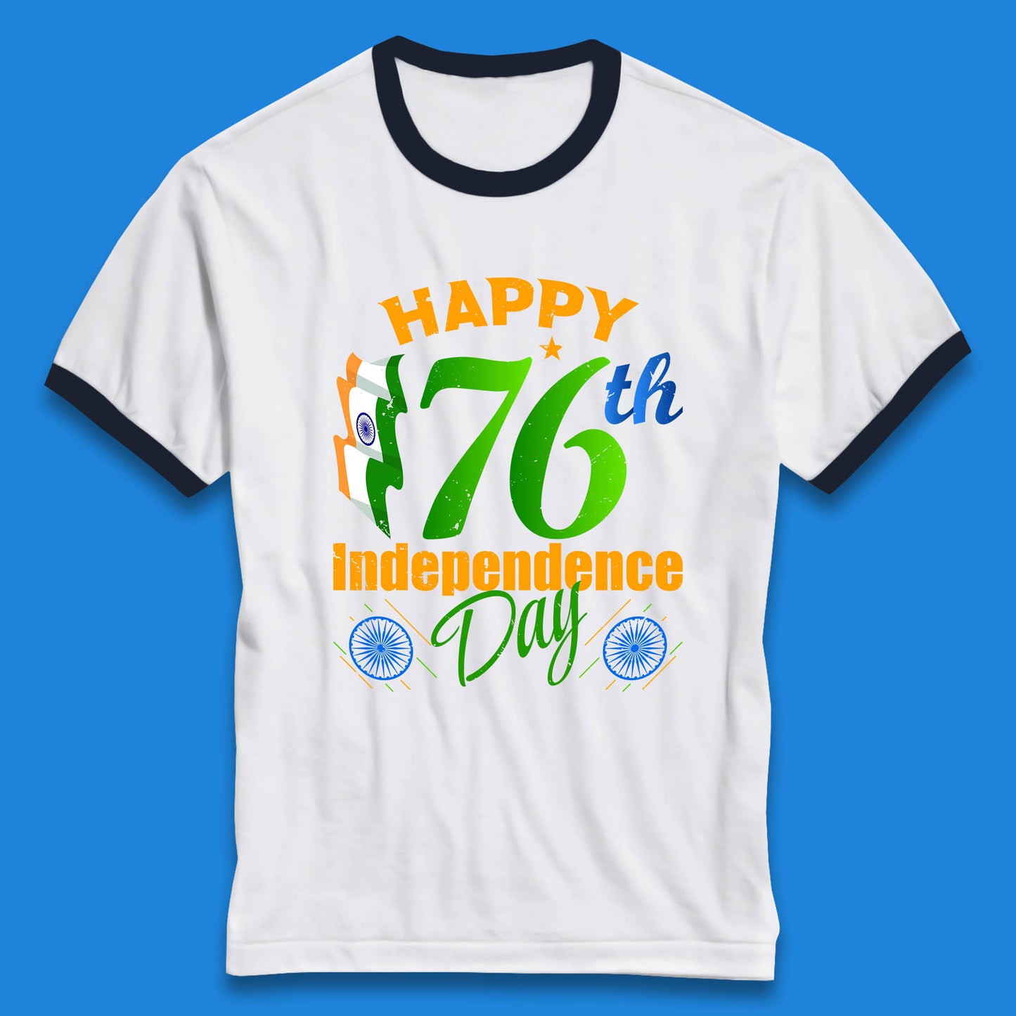 Happy India 76th Independence Day 15th August Patriotic Indian Flag Ringer T Shirt