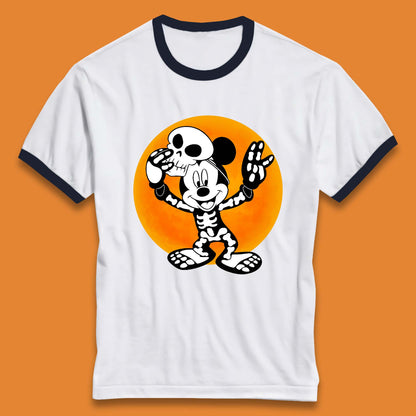 Disney Halloween Mickey Mouse Skelton Costume Disney World Horror Scary Disneyland Trip Ringer T Shirt