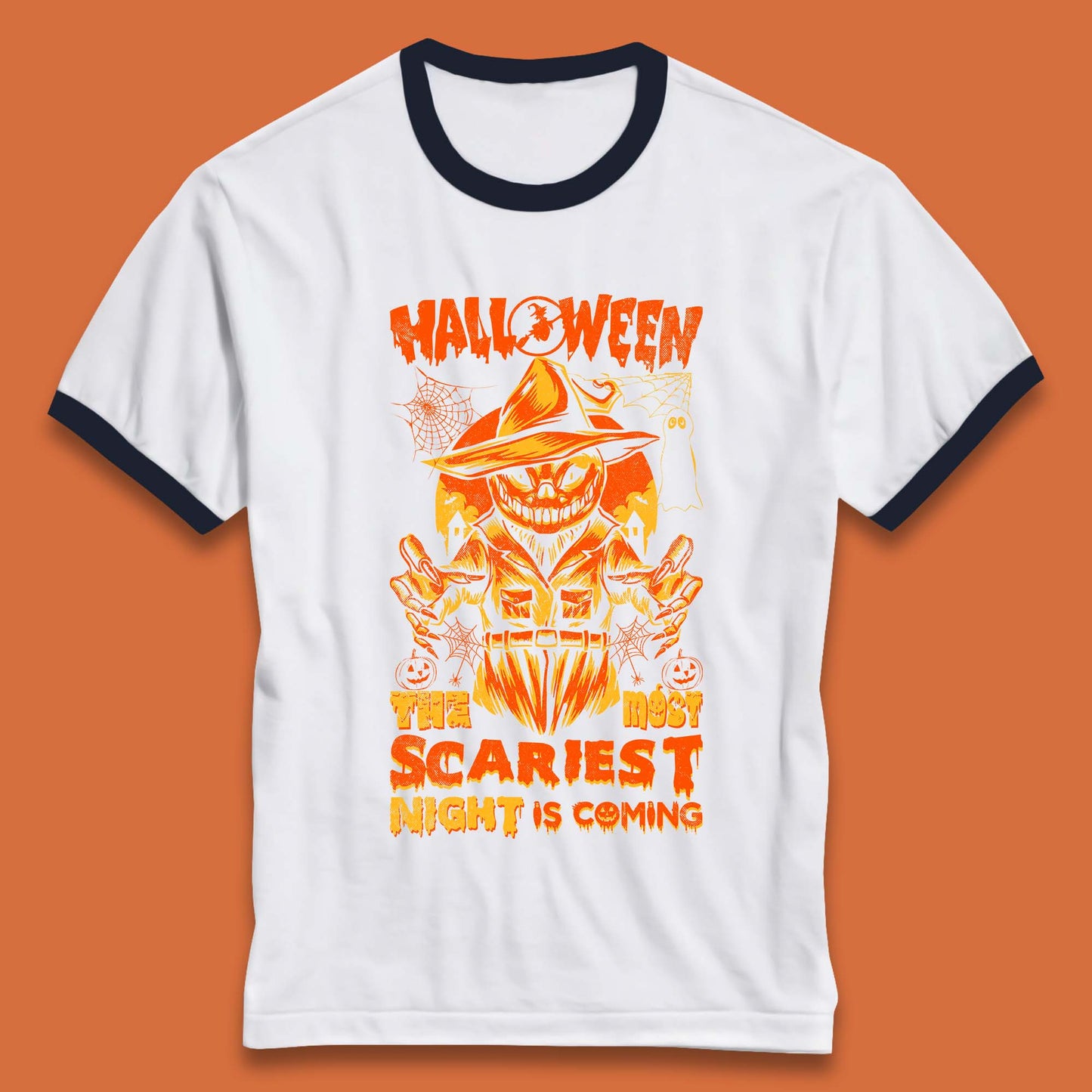 Halloween The Most Scariest Night Is Coming Halloween Scarecrow Jack O Lantern Scary Night Ringer T Shirt