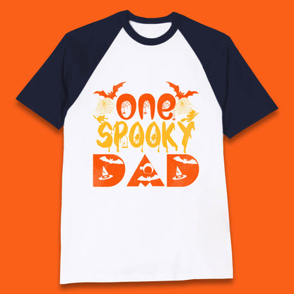 One Spooky Dad Happy Halloween Fall Season Dad Life Spooky Flying Bats Baseball T Shirt