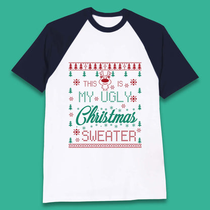 Ugly Christmas Sweater Reindeer Baseball T-Shirt