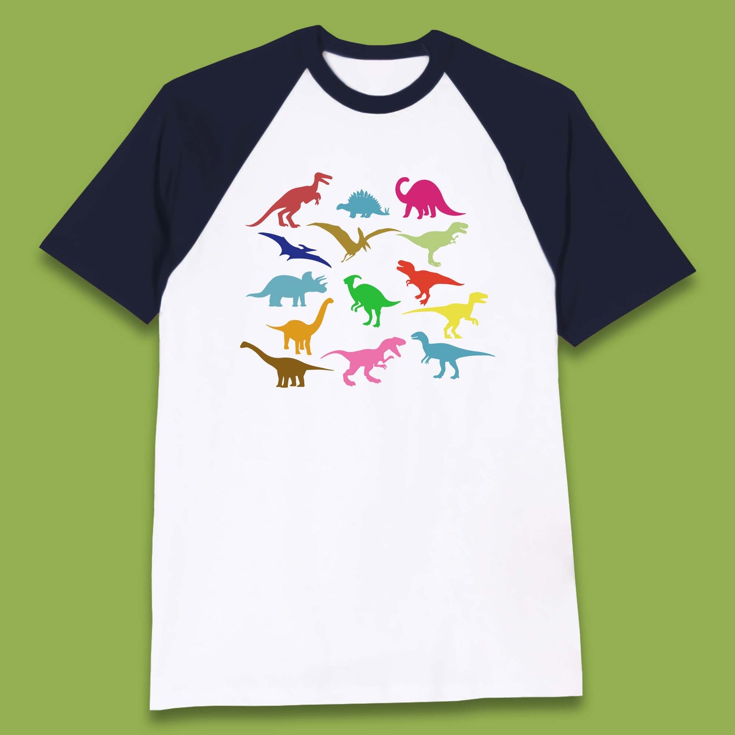 Colourful Dinosaurs Dino Fossil Dinosaurs Wild Nature Prehistoric Paleontology Velociraptor Baseball T Shirt