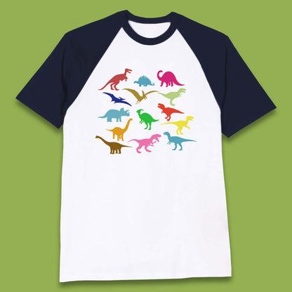 Colourful Dinosaurs Dino Fossil Dinosaurs Wild Nature Prehistoric Paleontology Velociraptor Baseball T Shirt