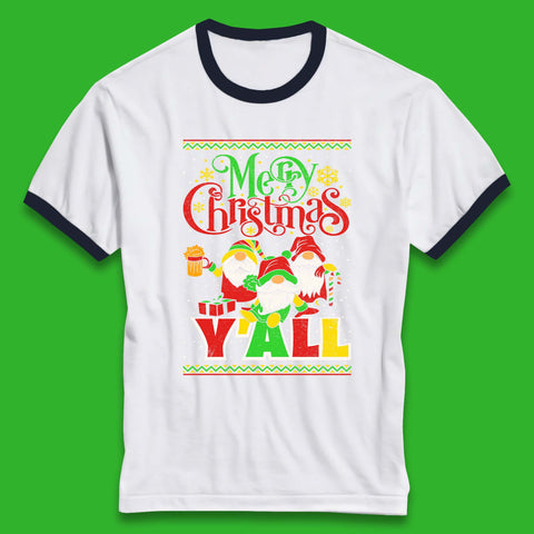 Merry Christmas Y'all With Gnomes Winter Festive Holiday Season Xmas Gnomies Ringer T Shirt