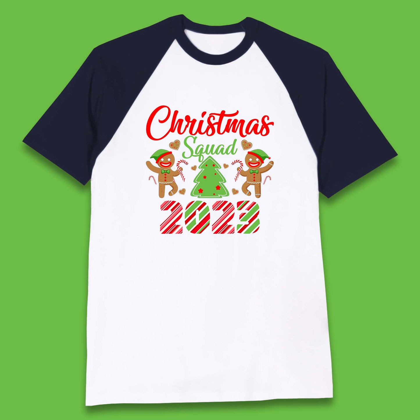 Christmas Squad 2023 Christmas Tree Xmas Gingerbread Man with Candy Cane Baseball T Shirt