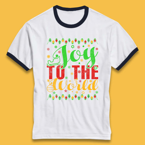 Joy To The World Merry Christmas Happy Holiday Winter Xmas Ringer T Shirt
