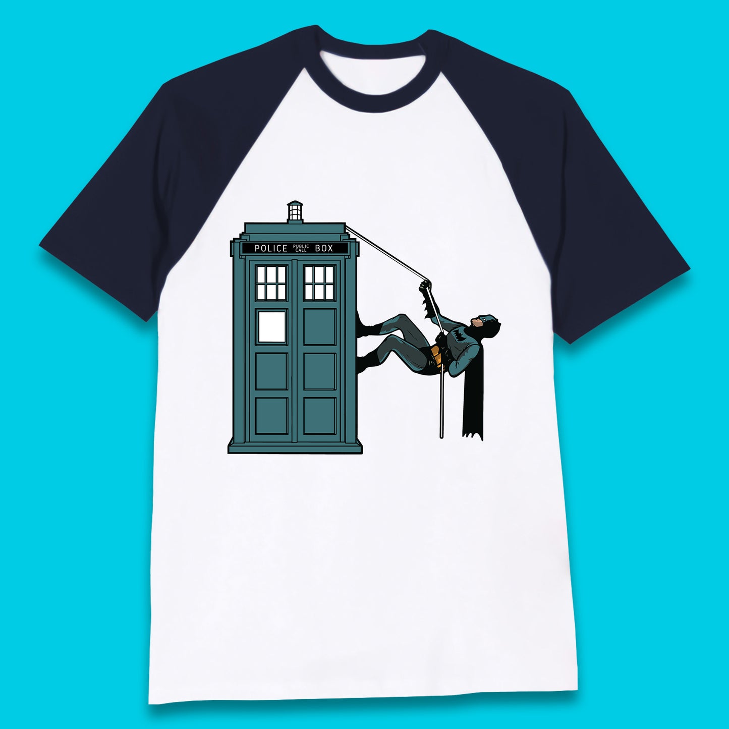 Batman Climbing Police Public Call Box DC Comics Superhero Movie Character Baseball T Shirt