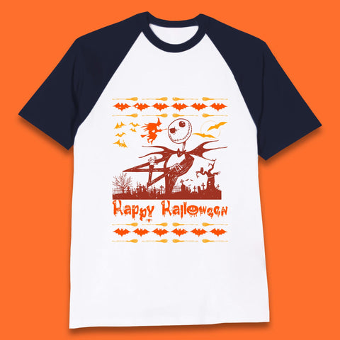 Happy Halloween Jack Skellington Horror Scary Movie Nightmare Before Christmas Baseball T Shirt