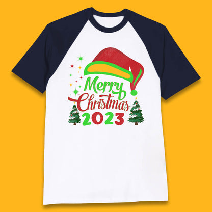 Merry Christmas 2023 Elf Hat Christmas Trees Xmas Gift Baseball T Shirt