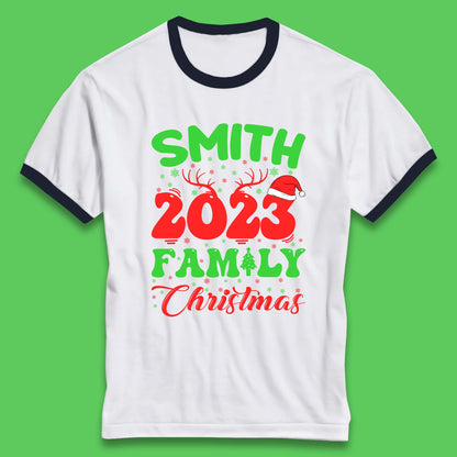 Personalised 2023 Family Christmas Your Name Xmas Matching Family Costume Ringer T Shirt