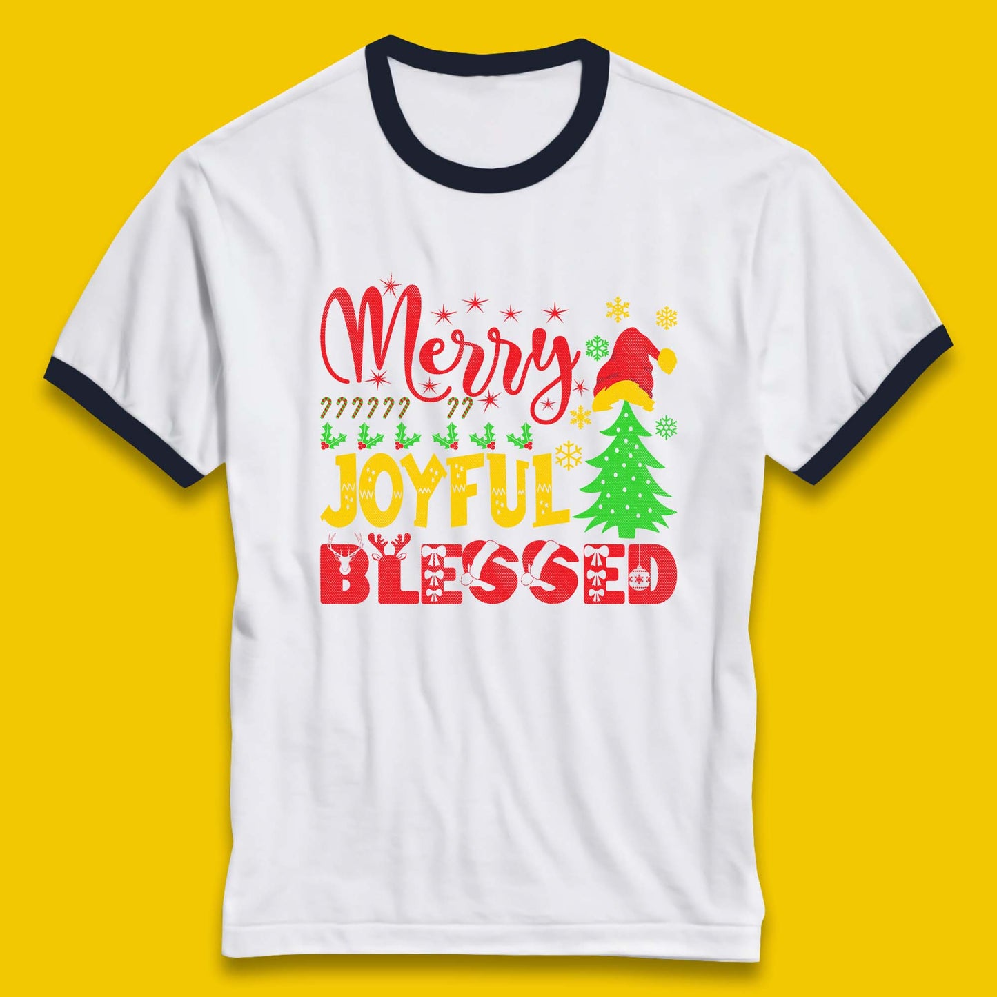 Merry Joyful Blessed Christmas Ringer T-Shirt
