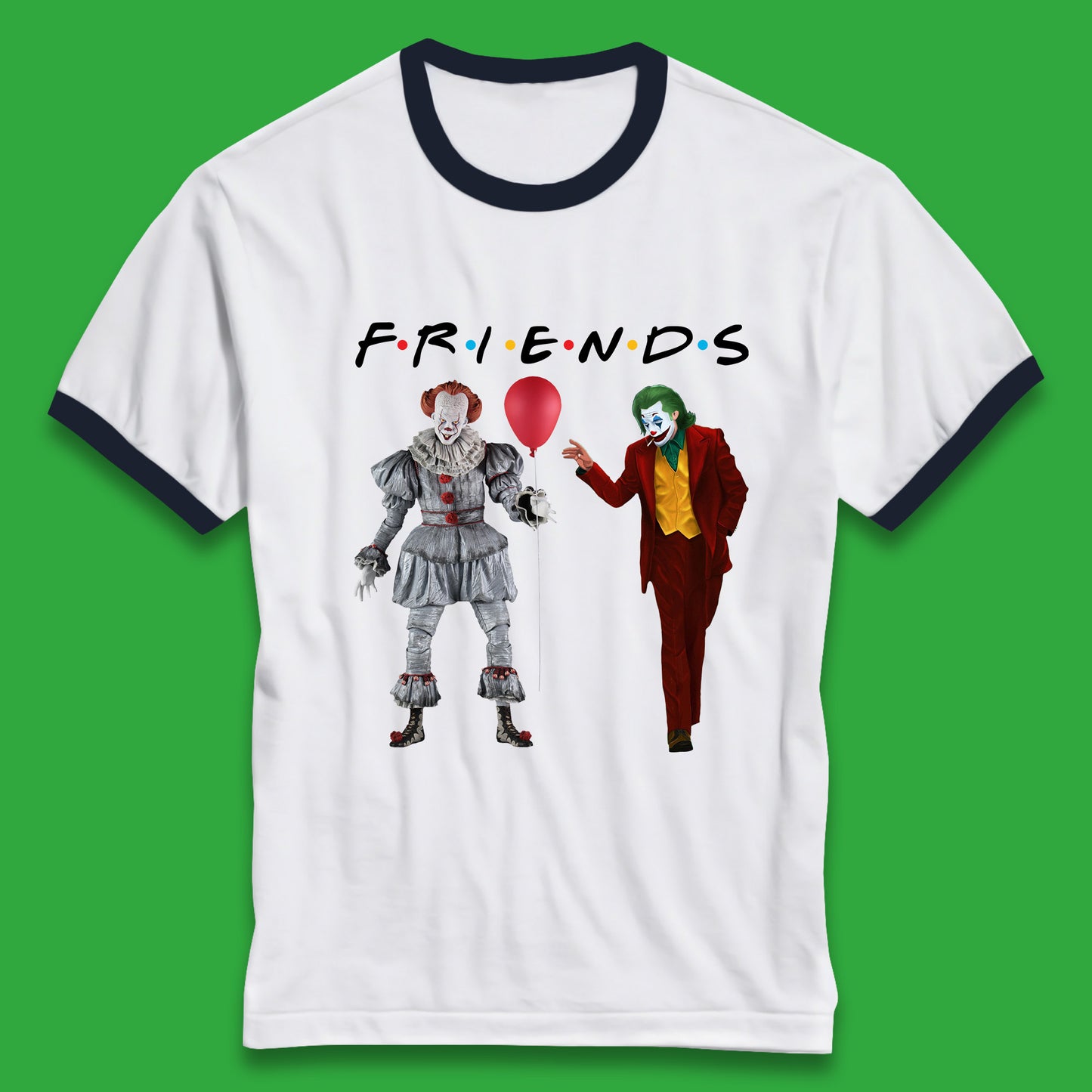 IT Pennywise Clown And Joker Friends Inspired Horror Scary Halloween Movie Characters Ringer T Shirt