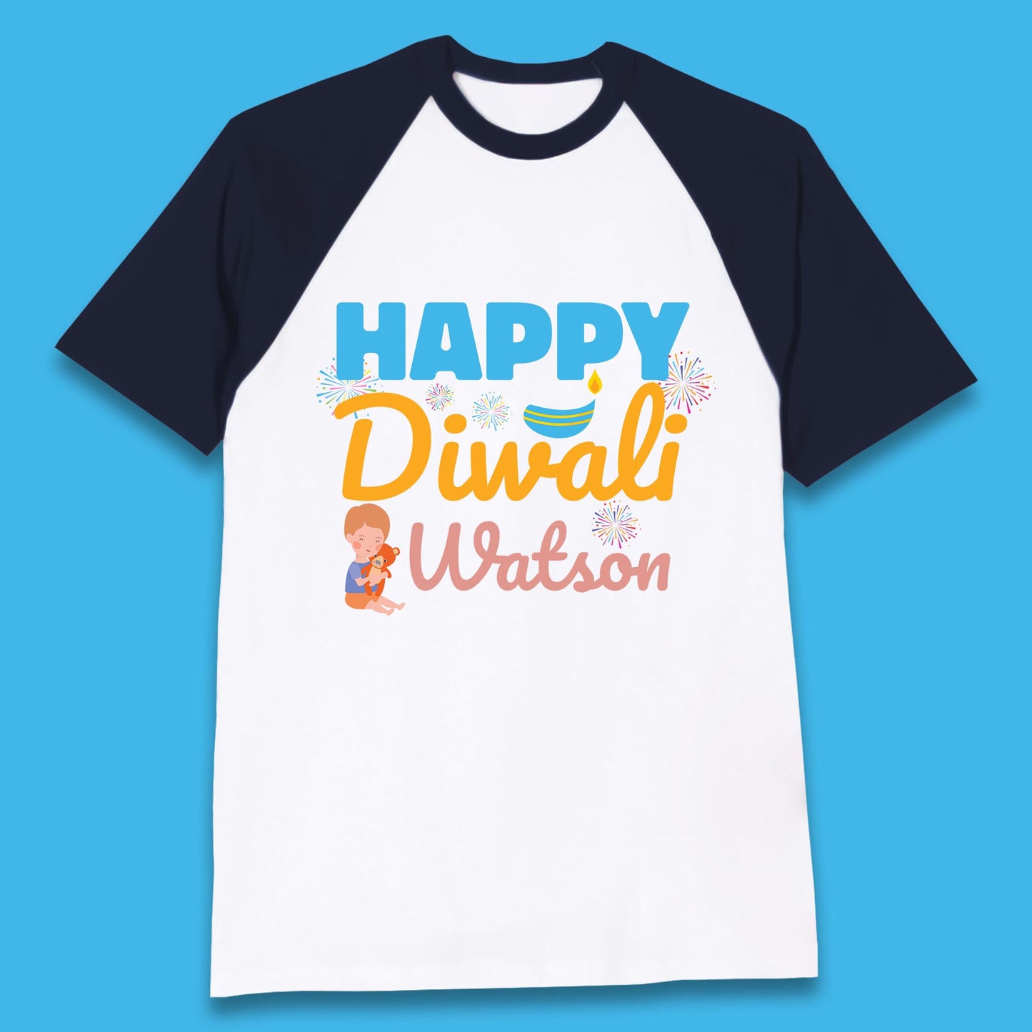 Personalised Happy Diwali Festival Of Lights Your Name Indian Diwali Holiday Celebration Baseball T Shirt