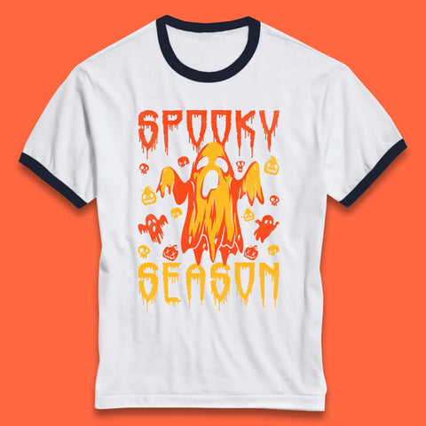 Spooky Season Halloween Ugly Scary Boo Ghost Halloween Vibes Ringer T Shirt