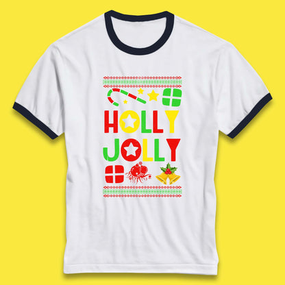 holly jolly christmas ringer t shirt