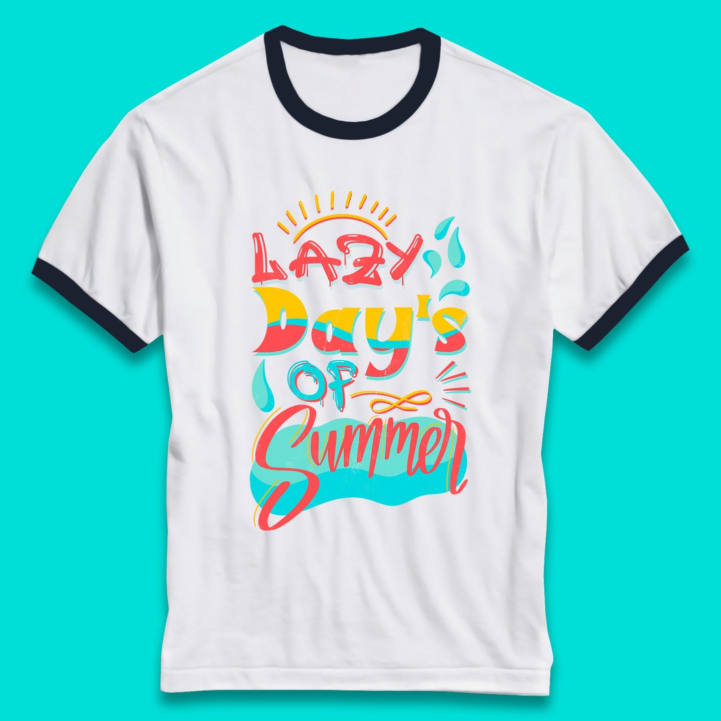 Lazy Days Of Summer Vintage Retro Sunset Surfer Beach Holiday Trip Ringer T Shirt