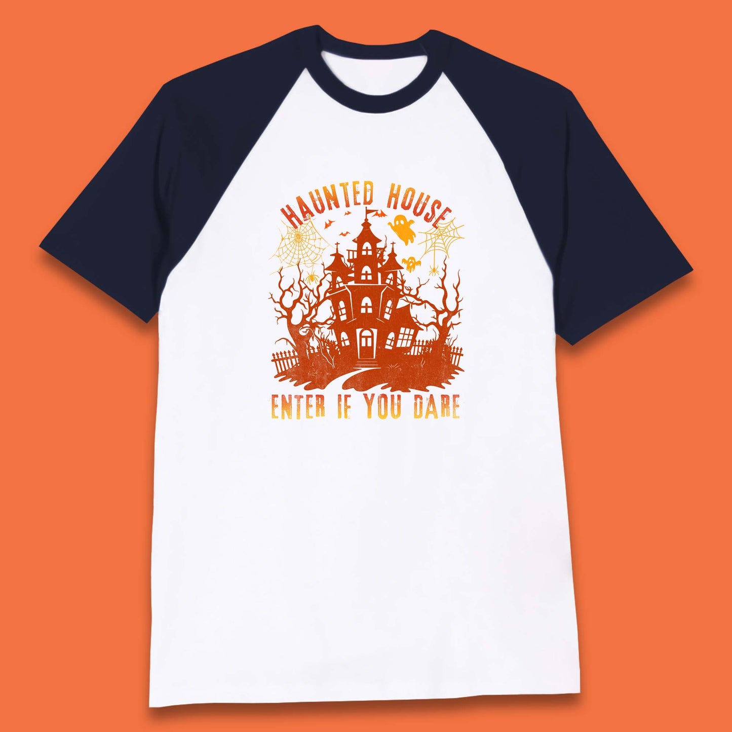 Haunted House Enter If You Dare Scary Halloween Nightmare House Spooky Season Halloween Party Baseball T Shirt
