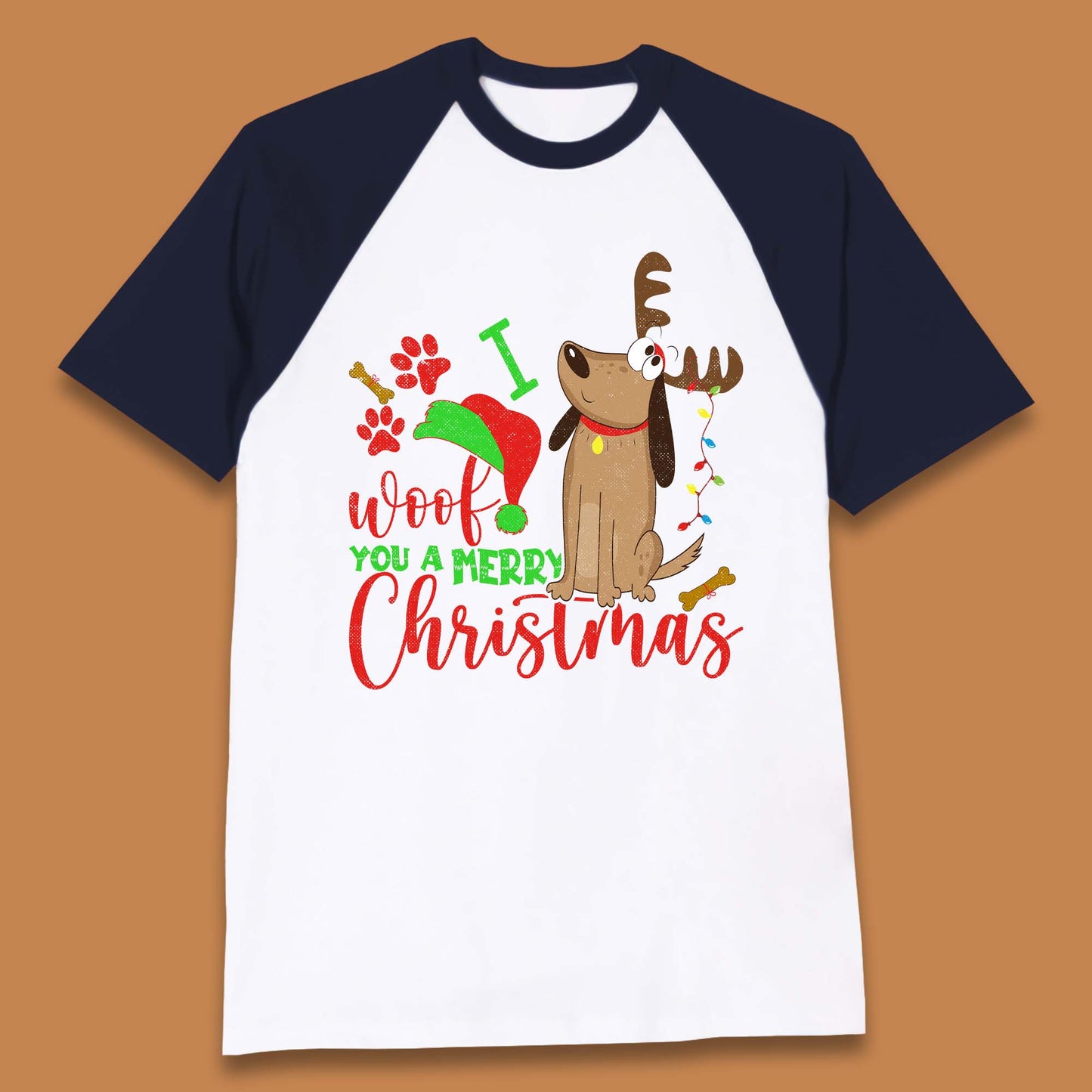 I Woof You A Merry Christmas Baseball T-Shirt