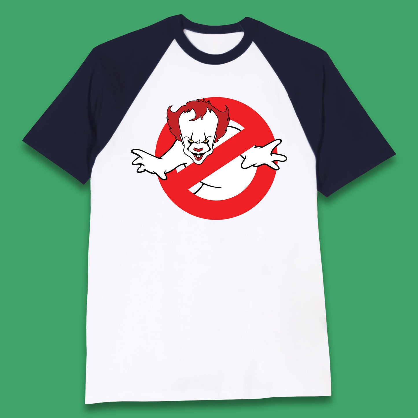 The Real Ghostbusters No Ghost Halloween IT Pennywise Clown Movie Mashup Parody Baseball T Shirt
