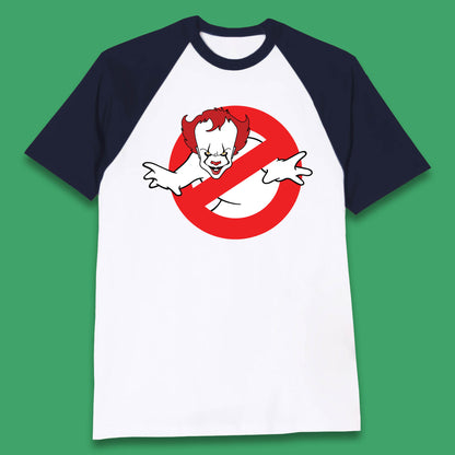 The Real Ghostbusters No Ghost Halloween IT Pennywise Clown Movie Mashup Parody Baseball T Shirt