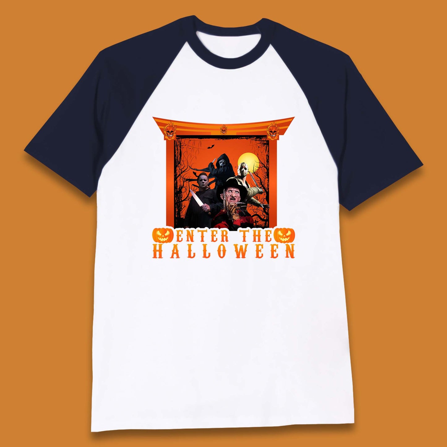 Enter The Halloween Horror Movie Characters Friends Halloween Villians Serial Killers Baseball T Shirt