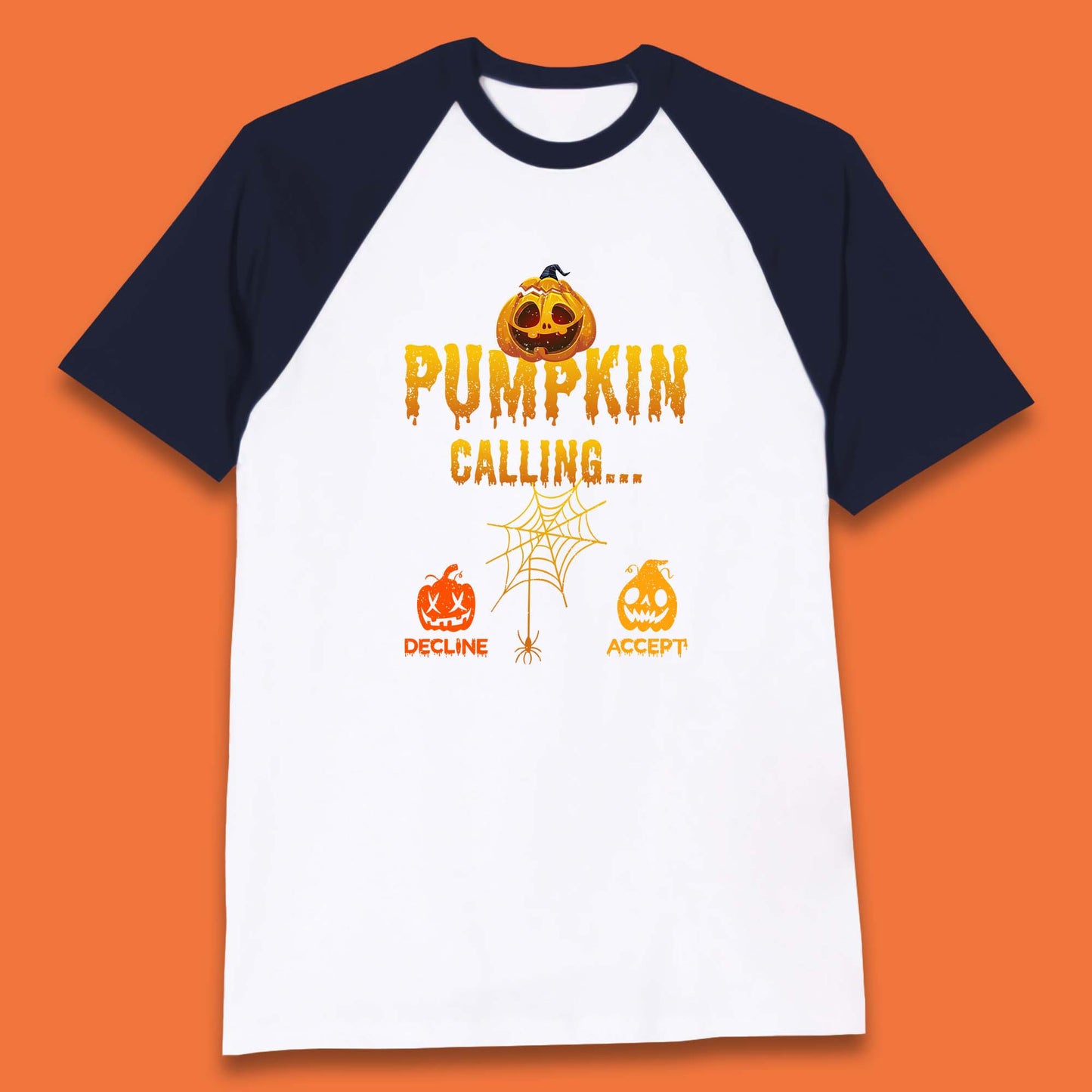 Halloween Pumpkin Calling Accept Decline Funny Jack O Lantern Horror Scary Phone Call Baseball T Shirt