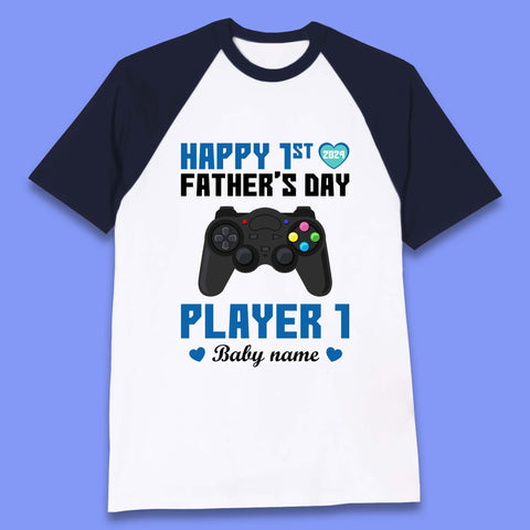 Personalised Happy First Father's Day Baseball T-Shirt
