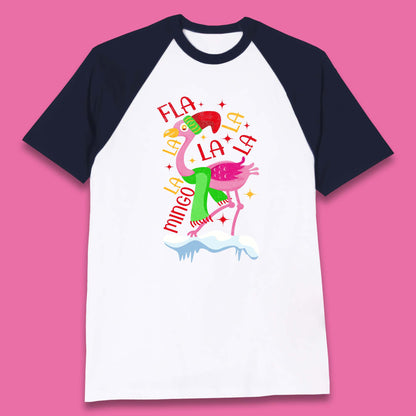 Fa La La La Mingo Pink Flamingo Christmas Baseball T Shirt