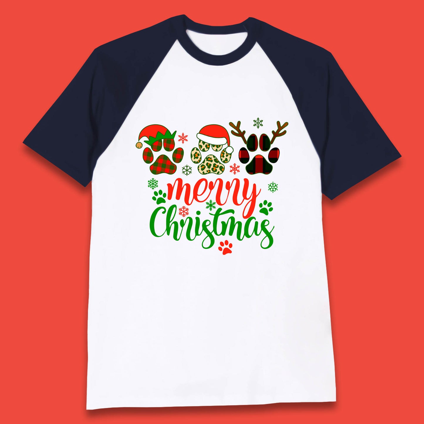 dog & cat paws christmas baseball t shirt