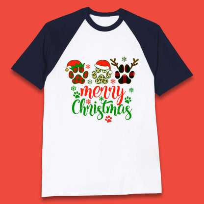 dog & cat paws christmas baseball t shirt