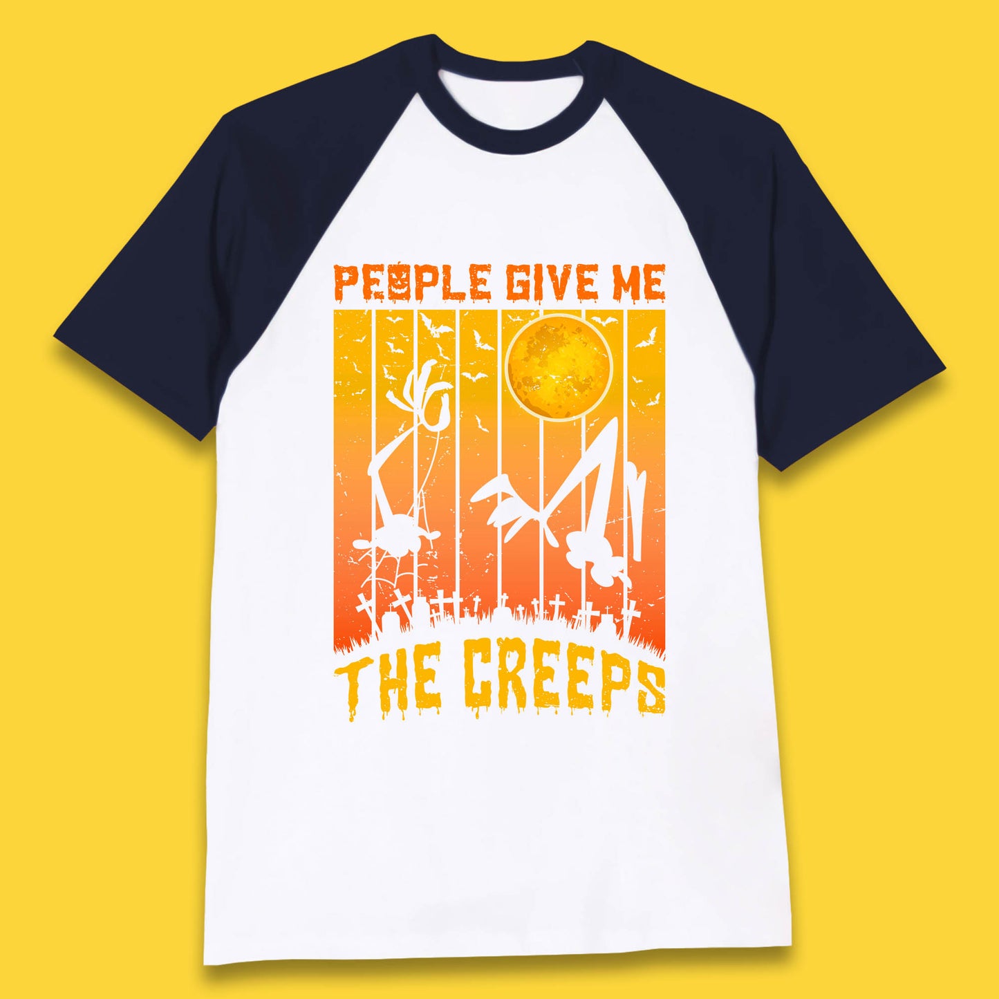 People Give Me The Creep Halloween Horror Scary Graveyards Full moon Flying Bats Baseball T Shirt