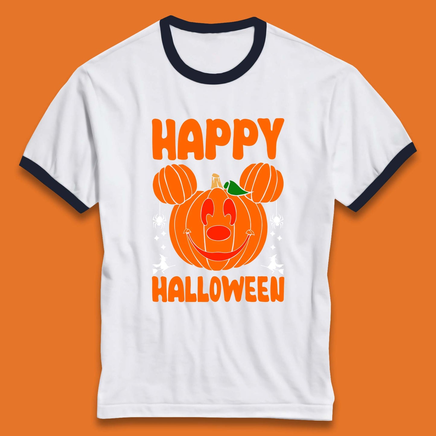 Happy Halloween Disney Mickey Mouse Jack-o-lantern Pumpkin Face Horror Scary Disney Trip Ringer T Shirt