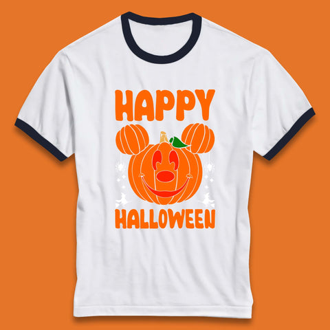 Happy Halloween Disney Mickey Mouse Jack-o-lantern Pumpkin Face Horror Scary Disney Trip Ringer T Shirt
