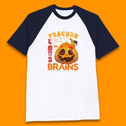 Teacher Love Brain Halloween Spooky Teacher Trick Or Teach Baseball T Shirt
