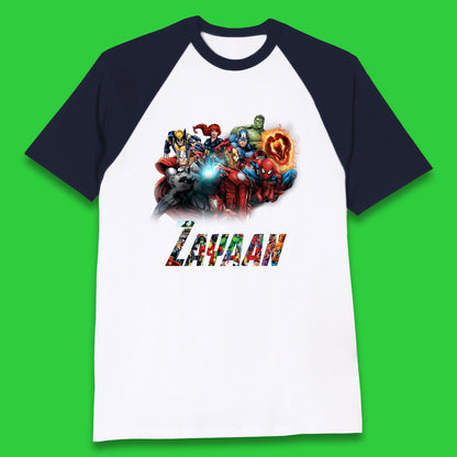 Personalised Marvel Avengers Super Heroes Movie Characters Spider Man, Black Widow, Hulk, Iron Man, Thor, Captain America Avengers Squad Baseball T Shirt