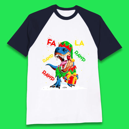 christmas dinosaur baseball t shirt