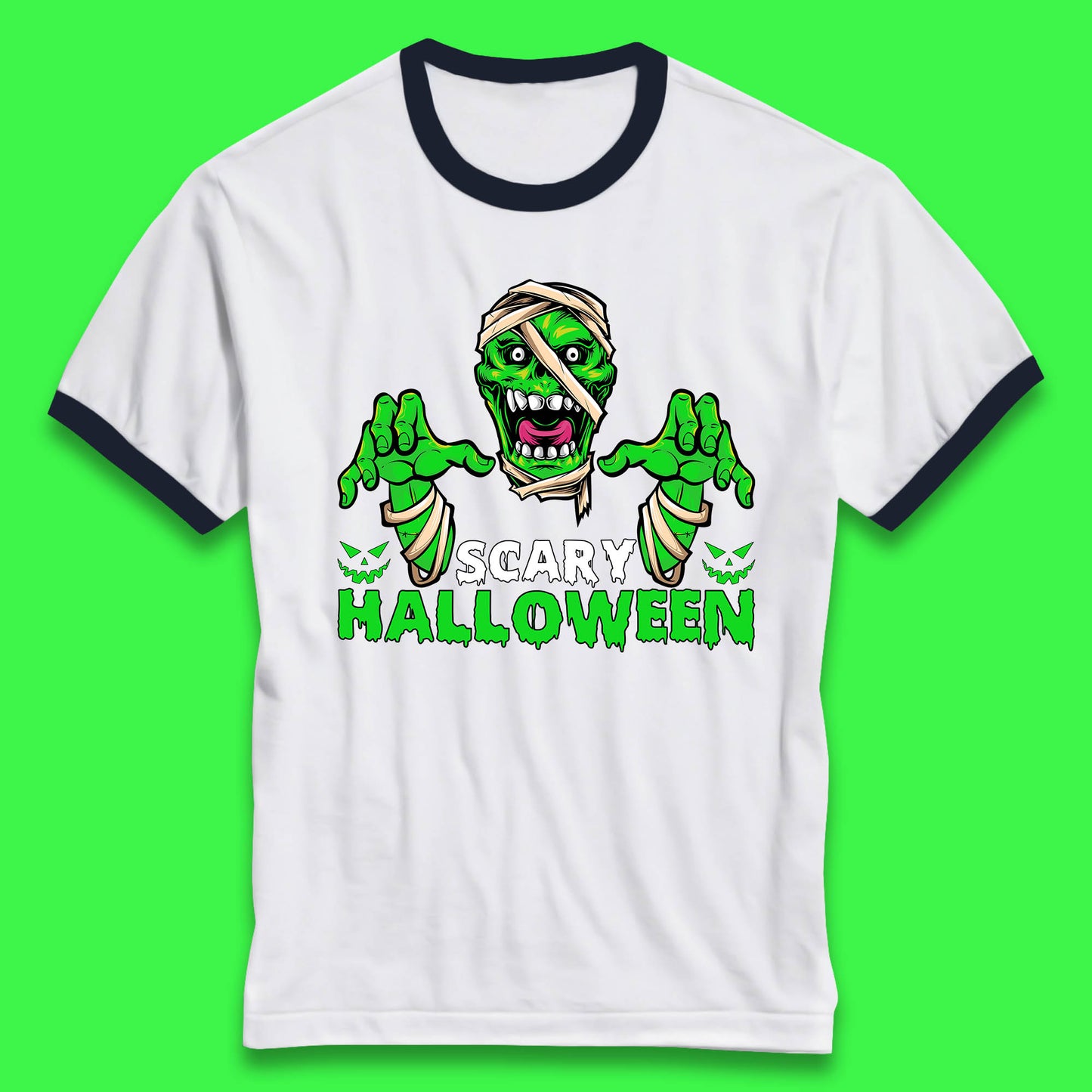 Scary Halloween Skull Zombie Mummy Horror Monster Zombie Hands Scary Vibes Ringer T Shirt