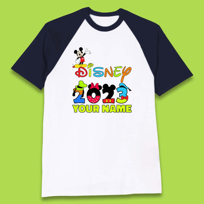 Personalised Disney 2023 Disney Club Your Name Mickey Mouse Minnie Mouse Donald Duck Pluto Goofy Cartoon Characters Disney Vacation Baseball T Shirt