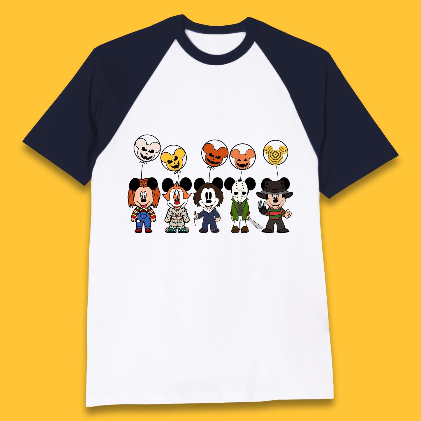 Disney Halloween Friends Horror Movie Characters Mickey Mouse Balloons Baseball T Shirt