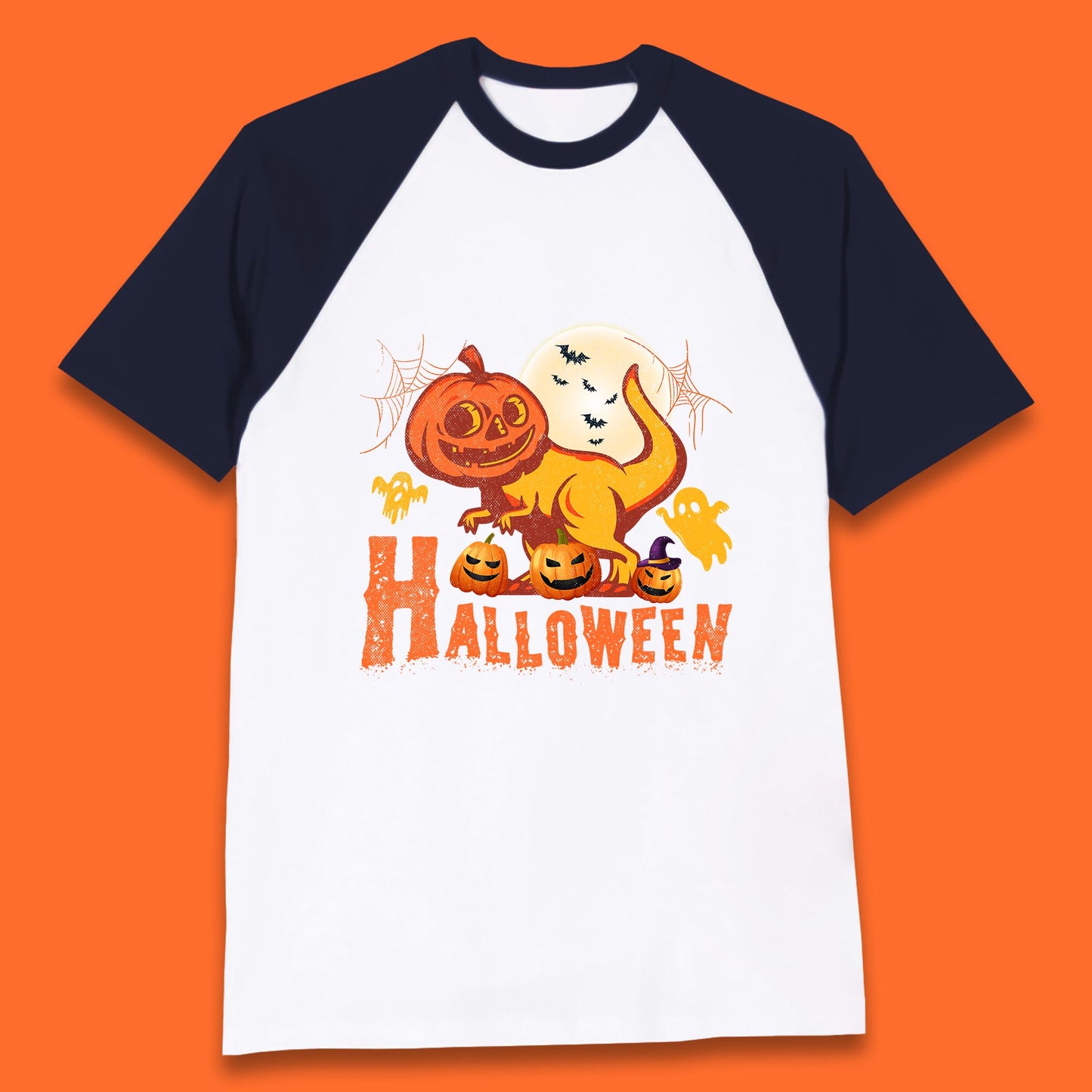 Halloween Dinosaur Jack O Lantern T-Rex Funny Dino Pumpkin Scary Boo and Bats Festive Costume Baseball T Shirt