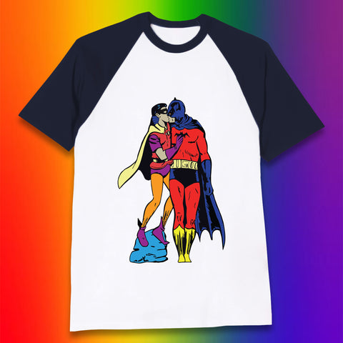 Batman X Robin Superhero Kiss Gay Pride LGBT Gay Bat Superheros Film DC Comics Baseball T Shirt