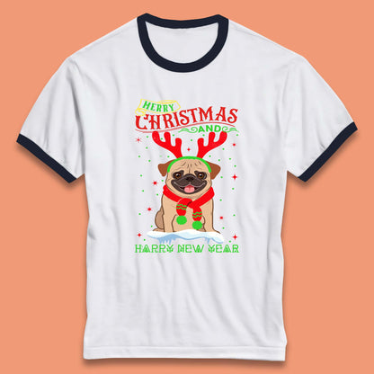 christmas pug dog ringer t shirt