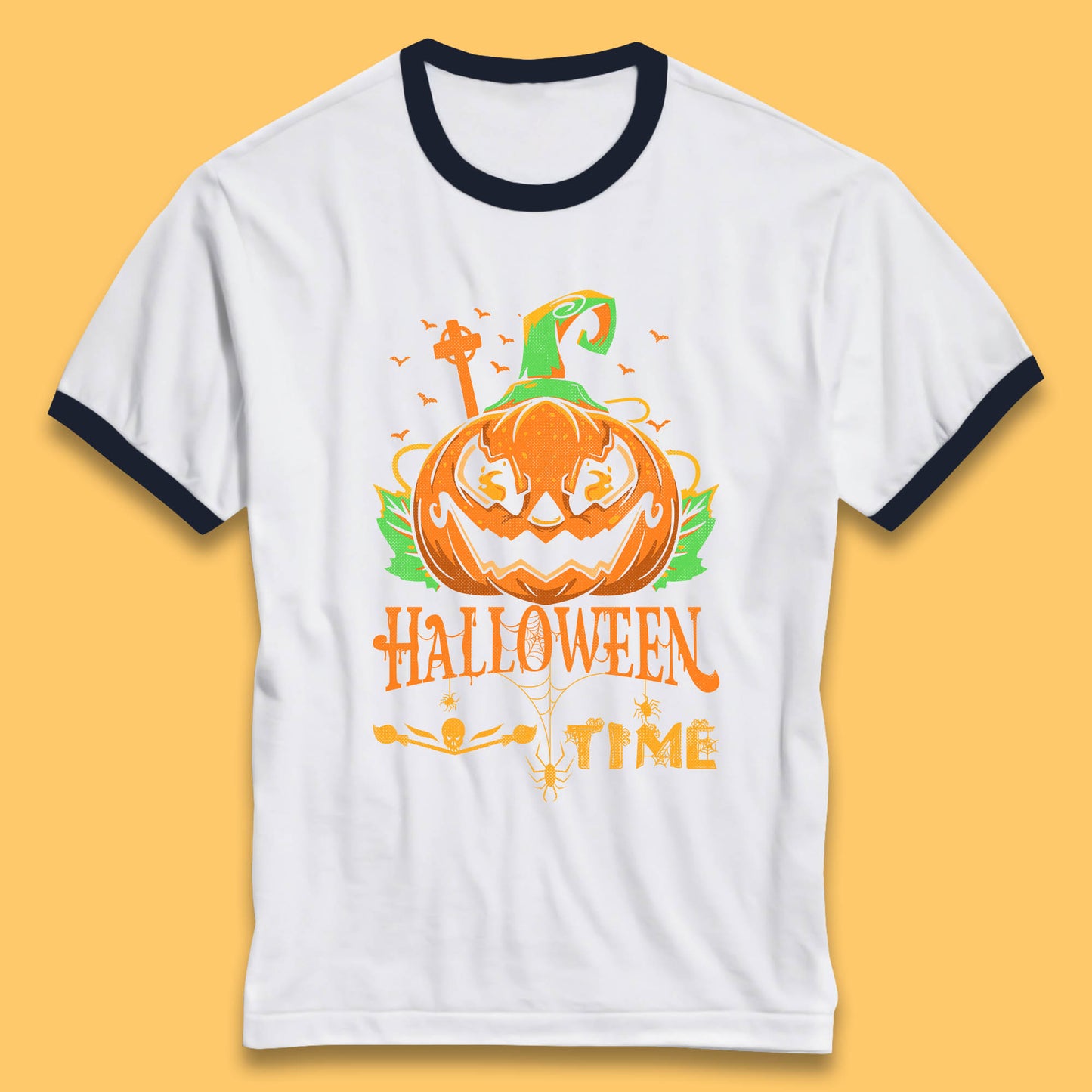 Halloween Time Scary Face Jack O Lantern Horror Pumpkin Halloween Scary Night Ringer T Shirt
