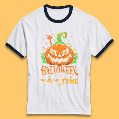 Halloween Time Scary Face Jack O Lantern Horror Pumpkin Halloween Scary Night Ringer T Shirt